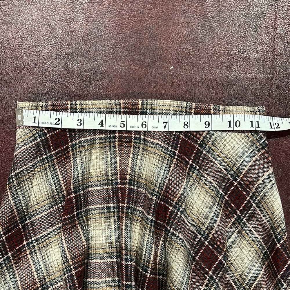 Vintage Casual Corner Brown Plaid Pleated Wool Blend Midi Skirt - Size 7/Small - Picture 7 of 11